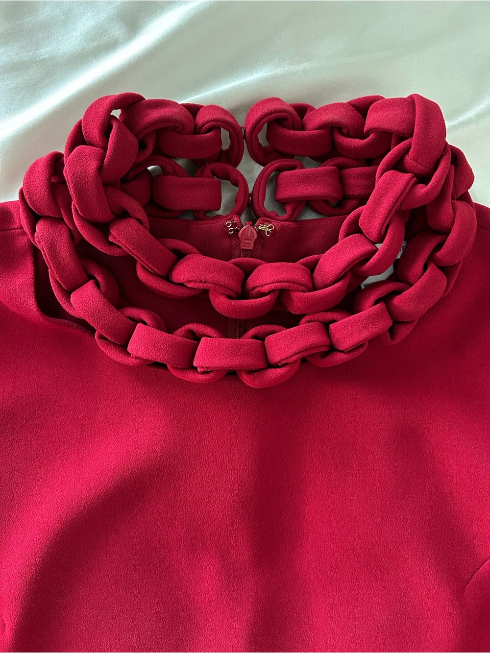 Diane Von Furstenberg Vintage Red Dress with Braided Collar Detail Long Sleeve - Picture 2 of 10